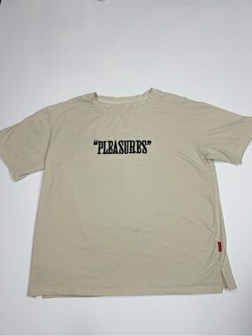 PLEASURES Tan Graphic Spellout Boxy Tee Shirt XL